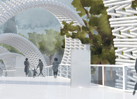 Interactive Memorial with Plaited Metal Bands and Dynamic Lighting Integration