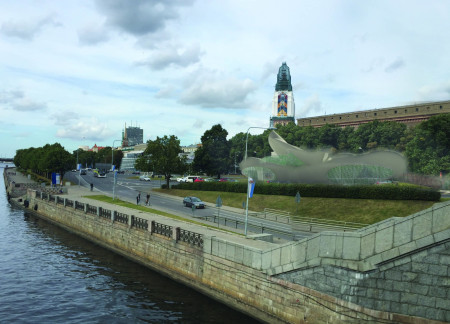 Recycled Concrete and Steel Ribs Forming a Connected Memorial Space