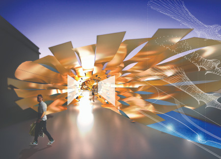 Woven Cladding and Brushed Copper Elevate Riverfront Community Engagement Space