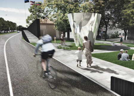 Resonance Chamber Crafted from Tarred Wood and Limestone in a Dynamic Public Memorial