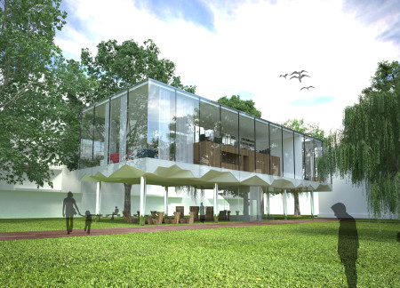 Floating Environment of Glass and Natural Wood for Healing Spaces