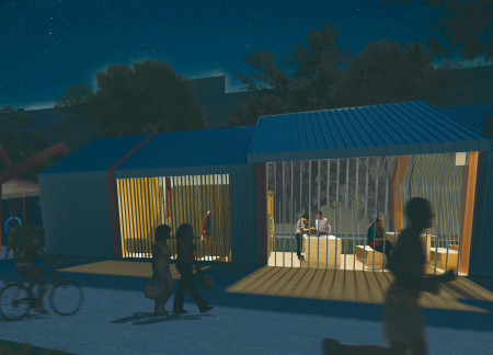 Curvilinear Community Hub Enhanced by Thermal Insulation Glass and Natural Wood Elements