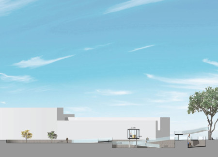 Serpentine Pathways and Reflective Water Features Embrace Concrete and Natural Wood Elements