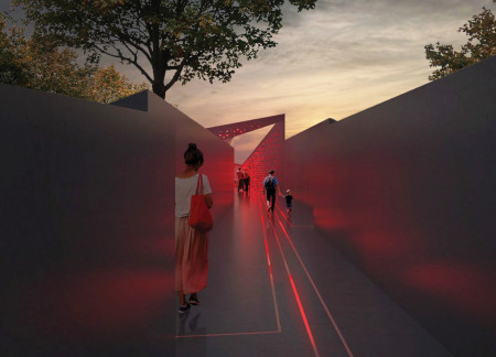 Curvilinear Pathways Enhanced by Glass Facades and Local Stone for Community Engagement