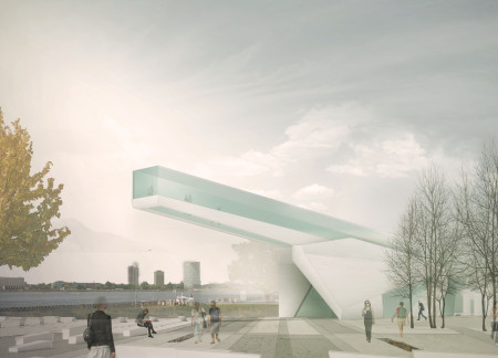 Human Chain Pathway Constructed with Concrete and Glass in a Commemorative Landscape