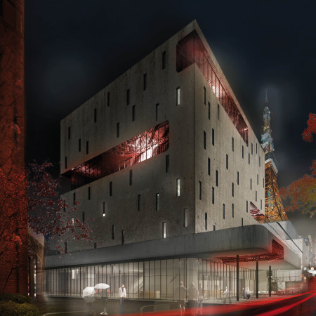 Elevated Concrete Spaces Enhanced by a Dynamic Pop Wall and Transparent Glass Facades