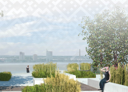 Interplay of Textured Concrete and Lush Vegetation in a Cultural Hub