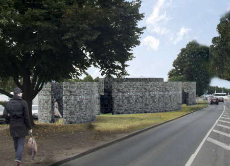 Natural Stone and Glass Interplay in a Reflective Commemorative Space