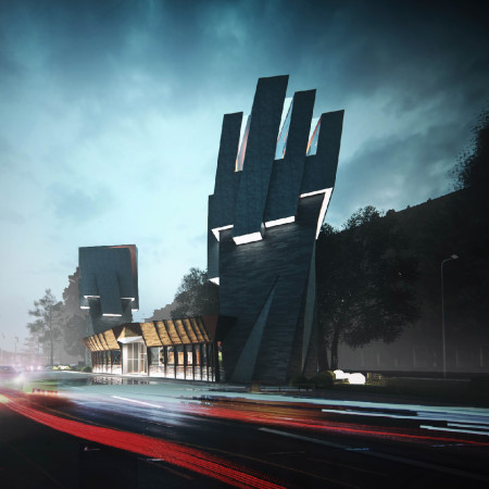 Charred Wooden Facades and Concrete Forms Creating a Reflective Memorial Space