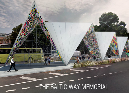 Triangular Glass and Colorful Acrylic Panels in a Civic Space for Reflection and Unity