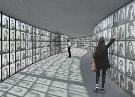 Curvilinear Form Enhanced by Photographic Panels and Steel Elements for Community Remembrance
