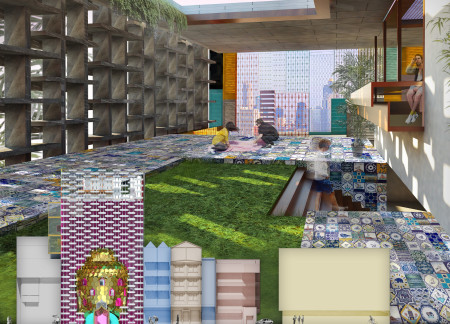 Ceramic Tile Facade with Biophilic Greenery for a Creative Community Hub