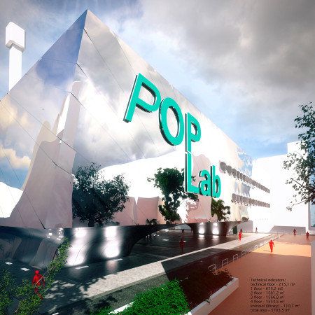 Fluid Glass Facade with Reflective Metal Panels Enhances Collaborative Space Functionality