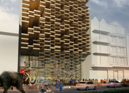 Charred Wooden Shingles and Transparent Walls in a Dynamic Community Hostel