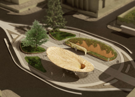 Floating Roof Structure Composed of Translucent Glass and Concrete for Community Engagement