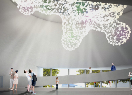 Geometric Facades of Glass and Steel Overlooking the Riverfront History Museum