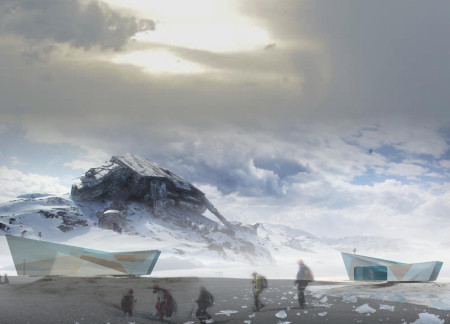 Charred Wood Cladding and Expansive Glass Facade Defining a Community Space in an Extreme Climate