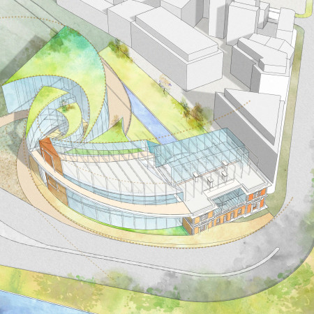 Charred Wooden Shingles and Glass Facade in a Multifunctional Community Hub