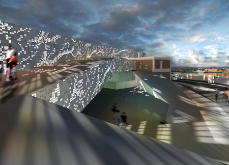 Dynamic Fa&ccedil;ade Created with Perforated Glass and Sustainable Materials in a Community-Centric Exhibition Space