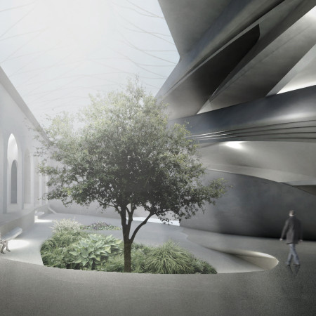 Biophilic Design Featuring Organic Forms and Concrete Utilization in a Community Space