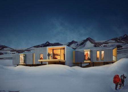 Charred Wood Cladding and Steel Framework for Sustainable Trekking Cabins