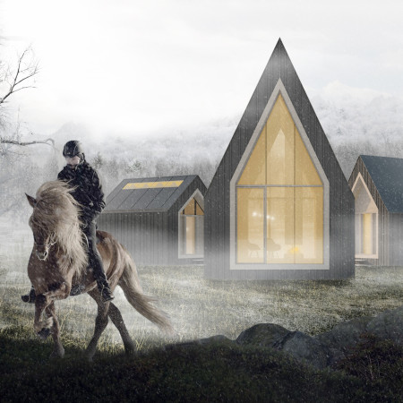 Charred Wooden Shingles and Solar Integration in Modular Cabins Amidst Iceland's Wilderness