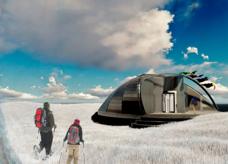 Elliptical Cabins Constructed with Recycled Aluminum and Reclaimed Timber for Eco-Conscious Trekking Experiences
