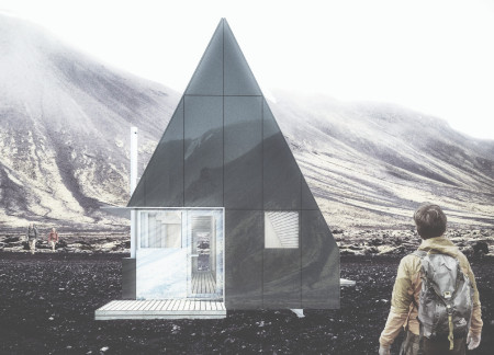 Charred Wood Shingles and Solar Elements in a Compact Community Shelter