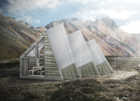 Gabled Shelter Constructed with Recycled Materials and Triple-Glazed Fenestration for Eco-Trekking Experiences