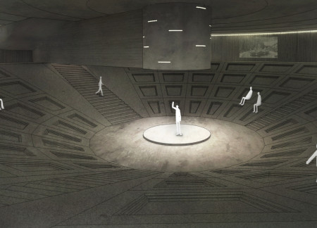 Central Concrete Tube and Oculus Connect Subterranean Exhibition Space with Natural Light