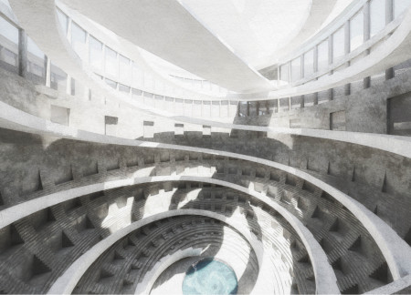 Spherical Concrete Form Embracing Pedestrian Connectivity in a Cultural Space