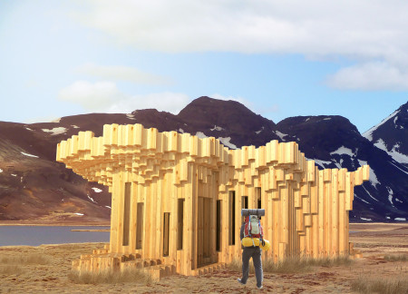 Hexagonal Structure Built with Engineered Wood and Polystyrene Insulation for Remote Living