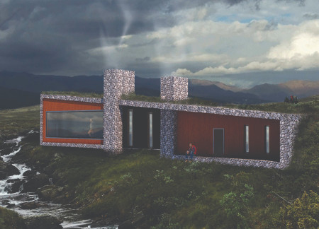 Grass Roof Shelter Built with Local Stone and Steel for Trekking Comfort