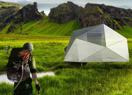 Faceted Cabins Crafted from Titanium and Aerogel Nestled in Iceland's Rugged Landscape