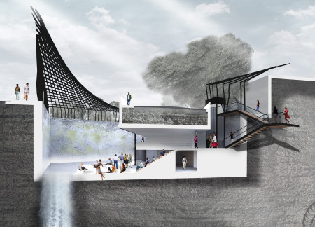 Curvilinear Lattice and Natural Light Define a Contemporary Tattoo Academy with Concrete and Wood Elements