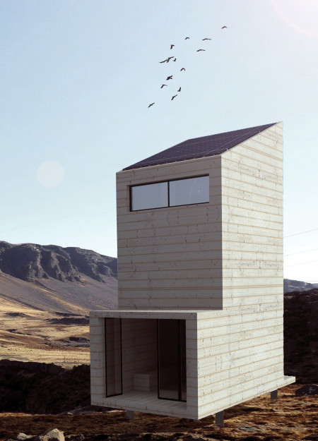 Helicopter-Dropped Shelters Crafted from Cross-Laminated Timber with Charred Wooden Accents