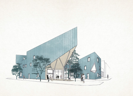 Triangular Zinc Facades and Rooftop Green Spaces in a Multifunctional Educational Hub