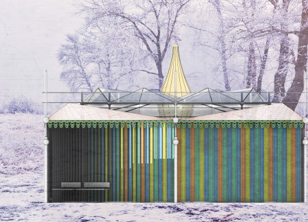 Timber Structure with Colored Glass Facade Enhancing Travel Experience in Siberia