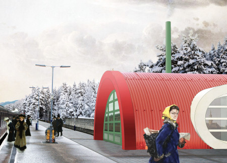 Wave-Like Structure Featuring Cross-Laminated Timber Panels and Circular Windows for Siberian Travelers