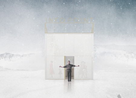 Transparent Facade with Oak Accents Creates a Dynamic Community Information Hub