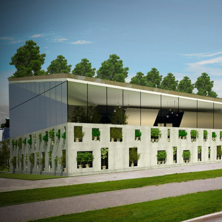 Vertical Gardens and Acoustic Treatments in a Community Hub Built from Reinforced Concrete