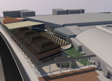 Charred Wood Integrating Natural Light in a Multi-Use Exhibition Facility