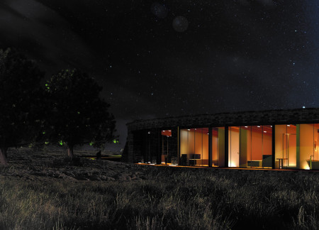 Chinampa Gardens and Trompe-L'&oelig;il Walls in Eco-Friendly Retreat Constructed with Natural Stone and Wood