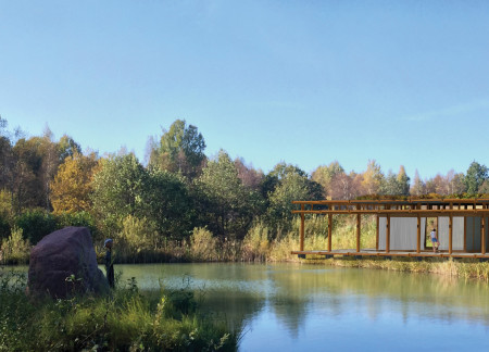 Cerulean Clay Walls and Wattle Construction in a Serene Wellness Retreat