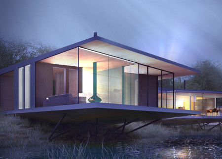 Circular Lake Retreat with Smart Glass and Natural Materials