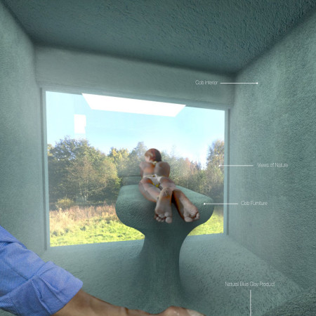 Therapeutic Retreat Constructed with Blue Clay and Cob in a Natural Landscape