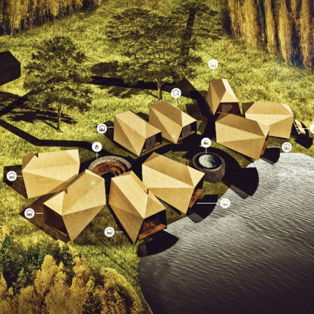 Charred Wooden Shingles and Sustainable Wood Frame Solution for Relaxation Retreat