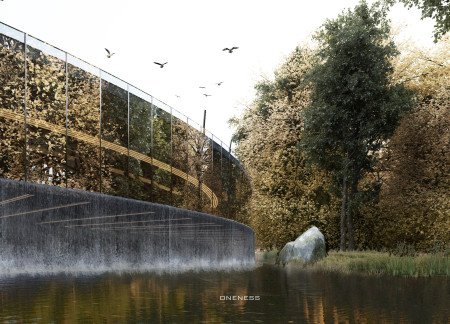 Curved Roof with Latticework and Living Walls in Purposeful Wellness Retreat