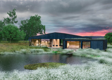 Clay Brickwork and Green Roofs in a Sustainable Spa Retreat Overlooking Natural Landscapes