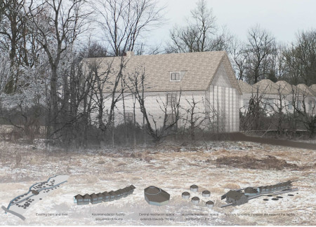 Octagonal Meditation Hall Surrounded by Natural Light and Stone Integration